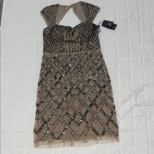 Adrianna Papell Black and Brown Sequin Mini Dress
